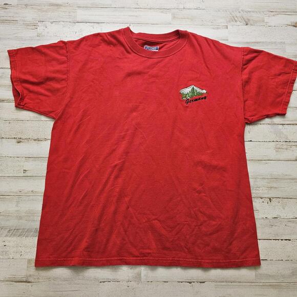 VINTAGE Germany Embroidered Red T-Shirt Pluma Men's LG - Picture 2 of 6
